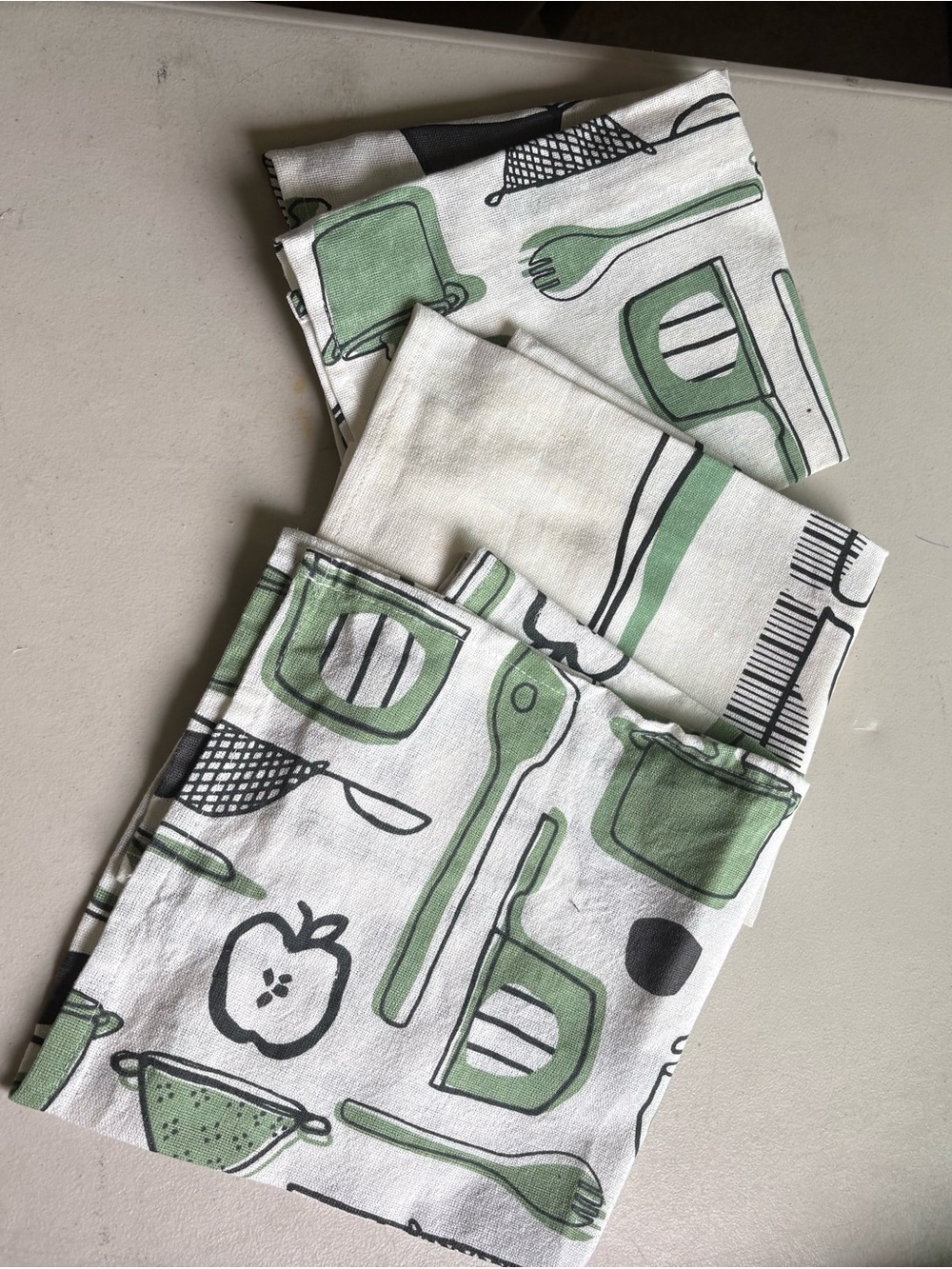 IKEA Green Kitchen Utensil Print Tea Towels - Set of 3